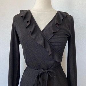 Express Charcoal Ruffle Wrap Dress